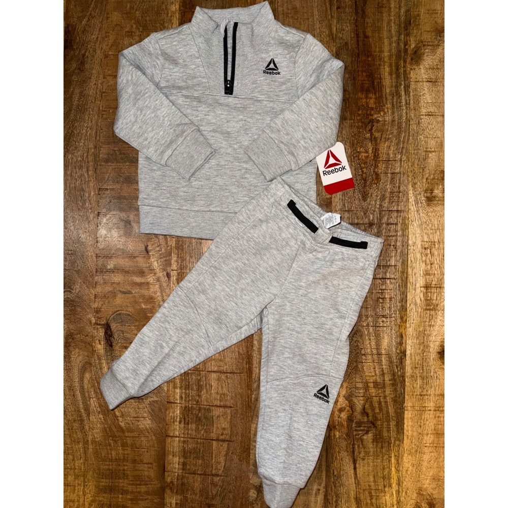 Reebok Kids Heather Gray Quarter Zip Pullover and Joggers Tracksuit Set